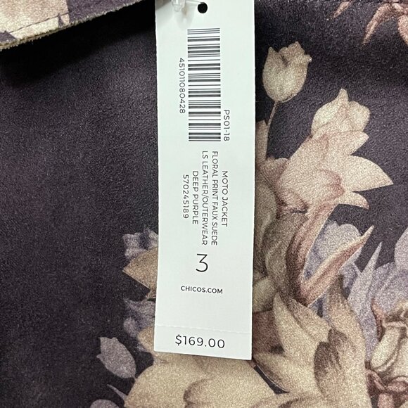 Chico's Sueded Floral Moto Jacket Size 3 (16/18), New - Picture 9 of 16